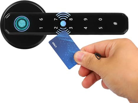 Fingerprint Door Lock, 5-in-1 Electronic Fingerprint Keyboard Password Bluetooth Smart Door Handle Lock Fingerprint Password IC Card Bluetooth Key for House Bedroom Hotel Office Apartment