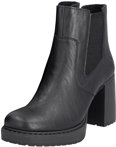Rieker Damen Stiefelette Blockabsatz Reißverschluss Plateau Y4151, Größe:42 EU, Farbe:Schwarz