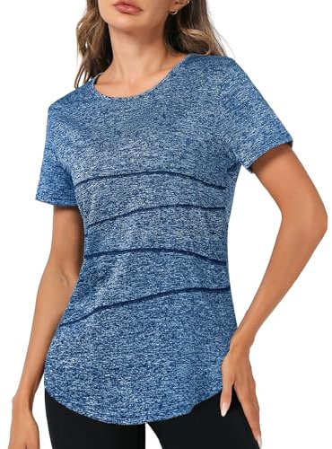 Terecey Sport T-Shirt Damen Fitness Yoga Shirt Damen Sport Shirt Rundhalsausschnitt Funktionsshirt Kurzarm Sport Oberteile für Gym Tennis, Admiral Blau M