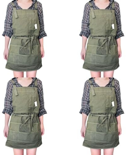 ISKDJBJG 4X Delantal de Lona de Artista con Bolsillos Delantal de Pintura Pintor Correa de Cuello Ajustable Corbatas de Cintura Delantales Encerados de JardineríA