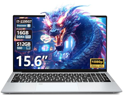 15,6 Pollici PC Portatile Core i7-1195G7, Win11 Notebook 16GB RAM 512GB SSD, Gaming Laptop Iris Xe GPU, 1920 * 1080 IPS Schermo, Sblocco Impronta Digitale, Tastiera Retroilluminata, Type-C/RJ45