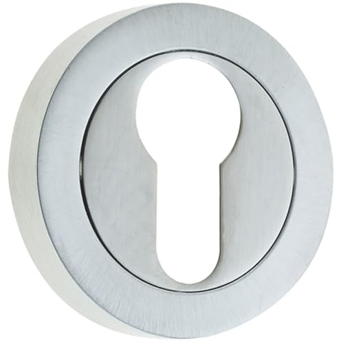 Luxury Designer Euro Profile Escutcheons with 50mm Round Rose in Satin Chrome Finish - Key Hole Cover