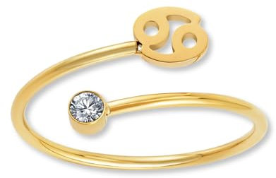 GD GOOD.designs Sternzeichen Ring Krebs Gold mit Zirkoniastein für Damen - 18K vergoldeter Damenring aus 316L Edelstahl | Ring verstellbar (Ringgröße 52-60) und wasserfest - inkl. Geschenkbox