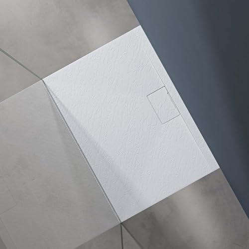 Doporro - Plato de ducha (70 x 100 x 3 cm, superficie sólida, superficie blanca, mate Geoma07 con tapón AL06