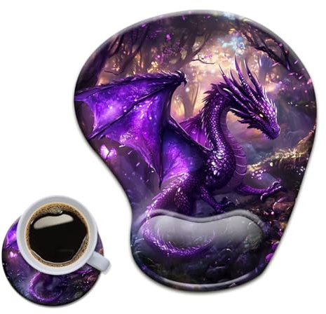 HOPONY Gel Wrist Rest Mouse Pad-Ergonomic Office Mousepad with Wrist Support-Non-Slip,Design Desk Accessories Mat for Home&Game Decor Purple Dragon