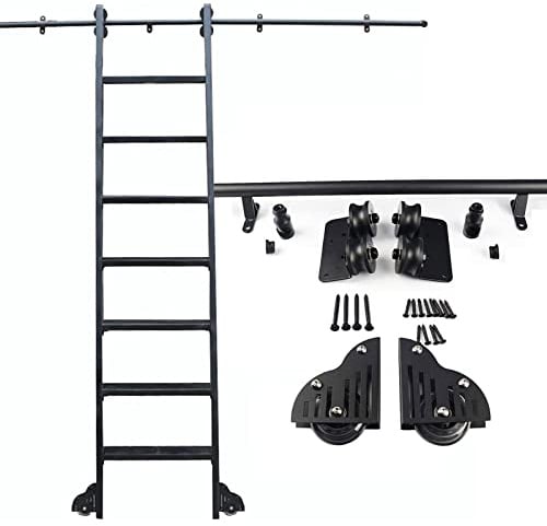 Schwarze rollende Bibliotheksleiter, Hardware-Set, 9 m bis 6 m, Stahl-Gleitschiene mit Bodenrollen, ideal für Heimbüro und Bibliothek (keine Leiter im Lieferumfang enthalten)