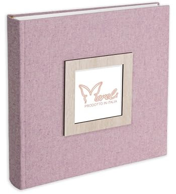 Mareli Album photo 31 x 31 80 pages avec couverture en tissu de lin rose avec cadre photo en bois sur couverture