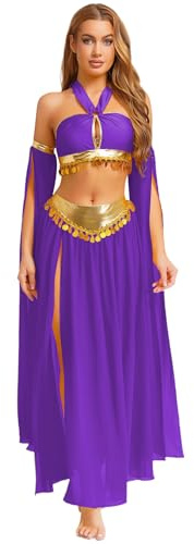 Yruioon Damen Bauchtanz Kostüm Set Pailletten Crop Tops mit Chiffon Rock Lange Handschuhe Bauchtanz Kleid Indische Tanzkleidung