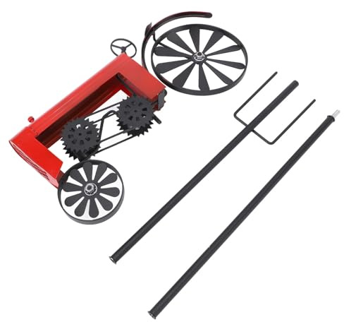 ariarly Tractor Ground Spinner Tractor Wind Spinner Vintage Turning Wheels Metal Outdoor Stake Windmill Decoration for Flower Bed Lawn Garden (Red)