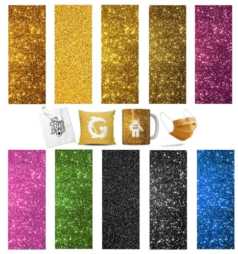 TriUnytion Infusible Ink Papier Sublimation, 10 Pièces Feuille d'encre de Sublimation Pré-Colorées 11,5 x 30,5 cm Papier Transfert Chaud pour DIY T-Shirts, Tasses, Sac, sous Verre (Paillettes)