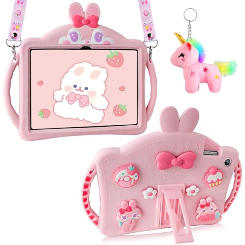 Aolcev Hülle für Samsung Galaxy Tab A9+/ A9 Plus 11 Zoll 2023 SM-X210/ X215/ X216 for Kinder Mädchen, Heavy Duty Stoßfestes Cover Weich Silikon mit Stand Schultergurt Schutzhülle Tablet -Rosa