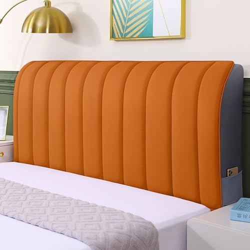 Bett Kopfteil Bezug Weicher Strecken Samtstoff Staubdichte Schutzhülle, Bettkopfteil Hussen All-Inclusive Kopfteilbezug Staubdicht Abdeckung for Gepolsterte(Vertical Stripes Orange,200cm)