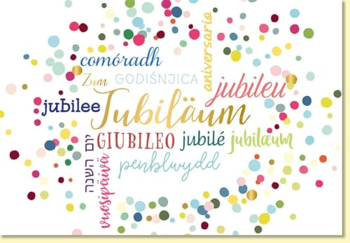 Gutsch Verlag Glückwunschkarte zum Jubiläum mit buntem Konfetti und Jubiläum in verschiedenen Sprachen moderne Doppelkarte für besondere Anlässe - mit Umschlag