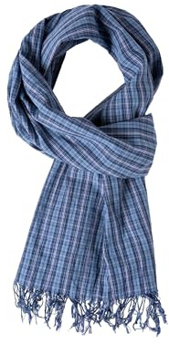 Camp David Herren Karierter Schal aus feiner Webware Flight Blue