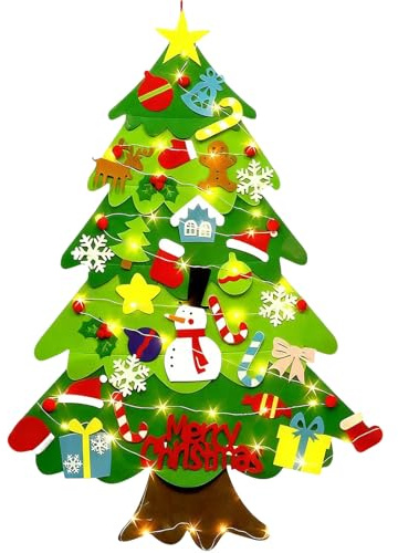 Lpoppcx Árbol de Navidad de Fieltro para Niños - 100 cm Luces LED Manualidades,Árbol de Navidad de Fieltro Interactivo - Para Niños Pequeños Hogar Aula Interior Pared Puerta Habitación Fiesta Navideña
