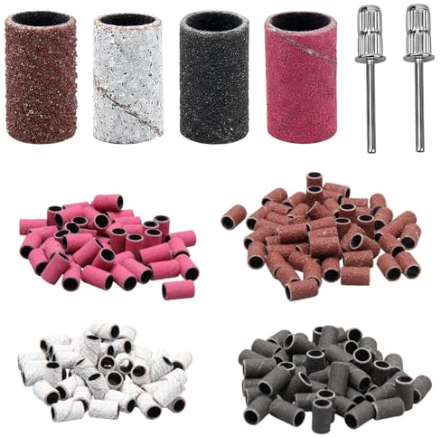 Embouts Ponceuse Manchons 200 Pièces, Embouts émeri Et Roulements Argentés, Ponceuse pour Ongles Grains 80# 120# 180# et 240#, Abrasion Progressive
