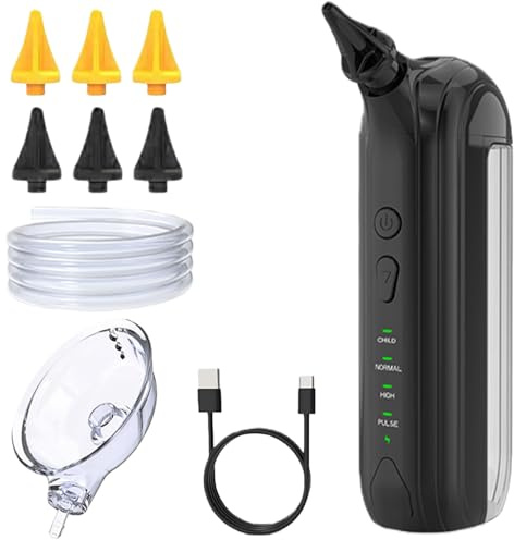 Ohrenschmalz Entferner Ohrenreiniger Elektrischer Ohrreiniger 4 Druckmodi + 6 Düsen Ohrendusche 2000mAh Wiederaufladbar Ohrenspülung IPX6 Wasserdicht Ear Cleaner für Erwachsene Kinde (Schwarz)