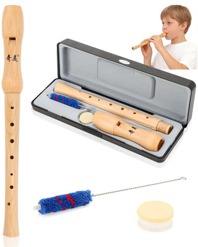 Blockflöte Holz,8-Loch-Flöte,Sopranblockflöte,Germanischer Stil mit Wischerstab Korkfett,Hergestellt aus hochwertigem Ahornholz für Kinder Anfänger & Erwachsene Geburtstagsgeschenk Weihnachtsgeschenke