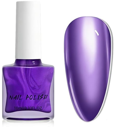 Purple Nail Polish - Glossy Metallic Nail Polish - 10ml Deep Purple nail Varnish - No Bake Nail Vairnish Quick Dry - 60 Seconds Air Drying, Smooth Texture Metal Mirror Shine for DIY Manicure Long Last