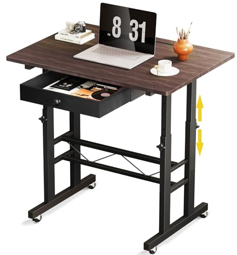 GTPLAYER Höhenverstellbarer Schreibtisch, Computertisch Laptoptisch mit Schubladen,Tisch höhenverstellbar 80 * 50*(73-115) cm, Standing Desk mit Rollen