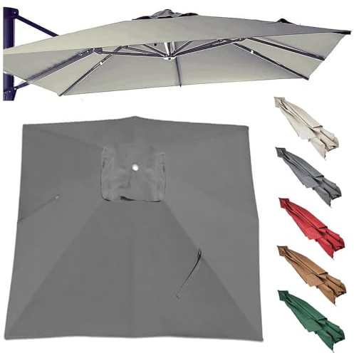 Rectangle Toile De Rechange 3x3.0m 3x4m Parasol Déporté, 8 Baleines Auvent De Rechange Pour Parasol, Housse De Parapluie De Remplacement Extérieur(Gray,3x3.0m/9.8x9.8ft)