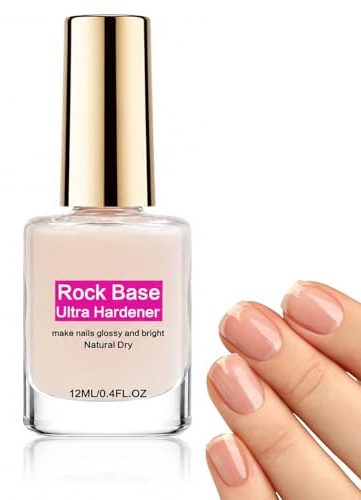Rock Base Nail Strengthener for Damaged Nails, Nail Strengthener for Weak Nails, Protective Base Coat - Glossy Quick Dry Nail Hardener for Soft Weak Nails - Clear Coat for Manicure Care 12ml