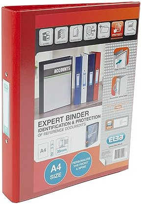 Emgee Ringmappe PVC mit transparenter Fronttasche 2 O-Ringe 25 mm A4 10 Stück rot