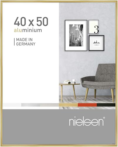 nielsen Bilderrahmen, 40 x 50 cm, Aluminium, Gold glanz, Posterrahmen zum Aufhängen im Hoch- & Querformat, Echtglas, Pixel