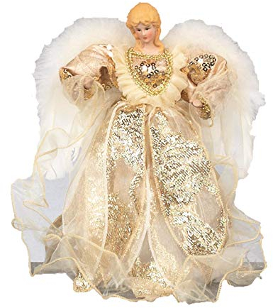 Hochwertiger Engel als Dekoration für die Christbaumspitze, gold- und elfenbeinfarben, 30 cm