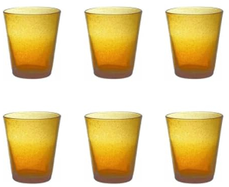 Livellara Bicchieri Acqua Vetro Soffiato, Set da 6, Bicchieri in Vetro Colorati, Moderni, Particolari, Capacità 450 ml, Resistenti al Calore, per Acqua, Cocktail, Succhi di frutta. Colore: Ambra