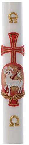 Holyart Osterkerze Lamm und Kreuz rot 8x120cm