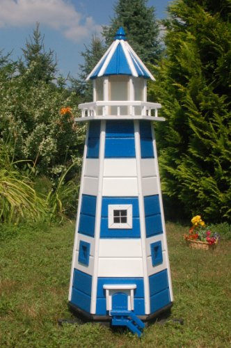 Deko-Shop-Hannusch underschöner großer XXL Leuchtturm aus Holz mit LED Solar Beleuchtung 1,40 m, blau/Weiss
