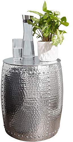 FineBuy Beistelltisch 42 x 49 x 42 cm Aluminium Dekotisch orientalisch rund, Kleiner Hammerschlag Abstelltisch, Designer Ablagetisch Metall modern, Anstelltisch schmal