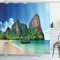ABAKUHAUS Meer Duschvorhang, Thailand Fels Cliff Beach, Stoffliches Gewebe Badezimmerdekorationsset mit Haken, 175 x 180 cm, Türkis Grün