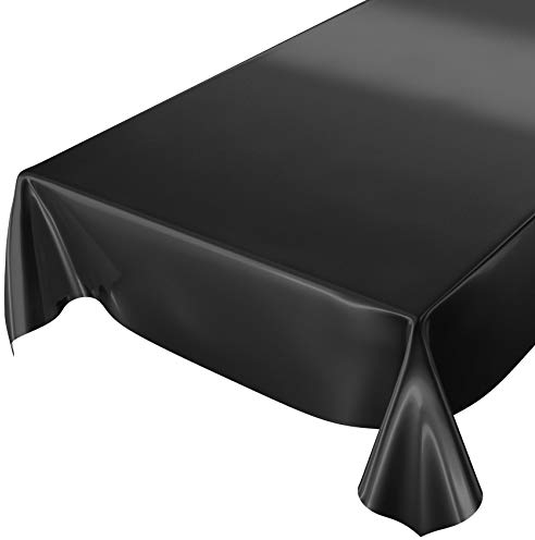 Wachstuchtischdecke Wachstuch abwaschbare Tischdecke Uni Glanz Einfarbig Schwarz Schnittkante 200 x 140cm