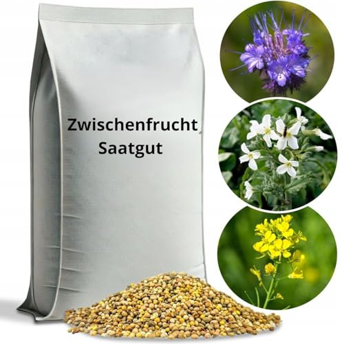 ARPON Zwischenfruchtmischung| Samen Mischung: weißer Senf, Ölrettich, Phaceliablau| Gründüngung mischung 5kg für 2000m²| Gründüngungsmischung