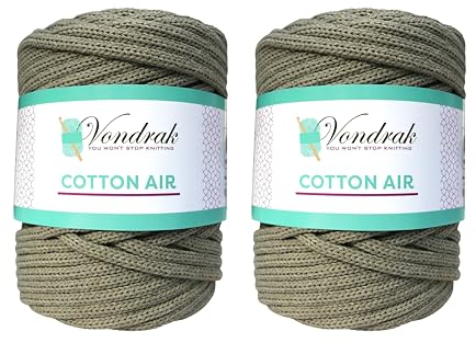 Cotton Air (5 mm) 80 Meter Baumwollkordel Garn, sperriges Garn, Pouf Seil, Häkelgarn, Strickgarn, XL Garn, modernes Häkelgarn, Extra großes Garn für Häkelarbeiten, Heimdekoration DYI olivgrün