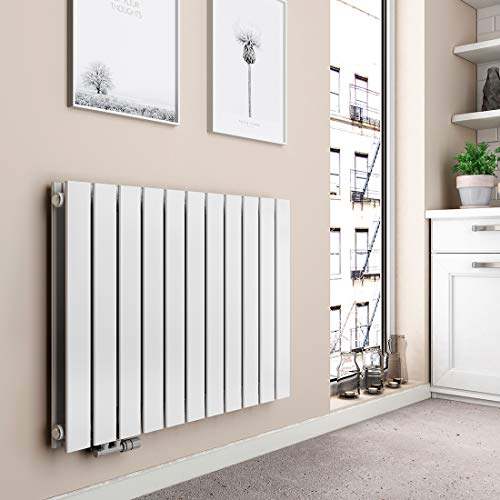 EMKE Heizkörper Horizontal 630x850mm, Flachheizkörper Doppellagig Design Heizkörper Flach Paneelheizkörper Seitenanschluss Heizung Weiß 1136W