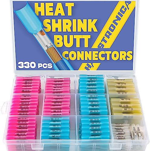 haisstronica 330 pezzi connettori termorestringenti a testa - kit di connettori elettrici a crimpare impermeabili di grado marino - isolati in rame rosso stagnato, per barche, camion, stereo, giunti