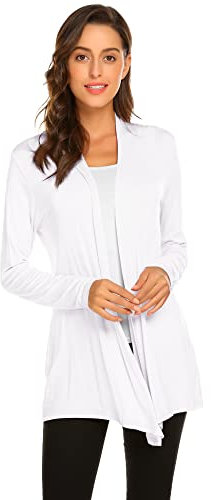 Newchoice Cardigan da donna casual leggero a maniche lunghe, morbido drappeggio, aperto sul davanti, autunnale (S-3XL), bianco, X-Large