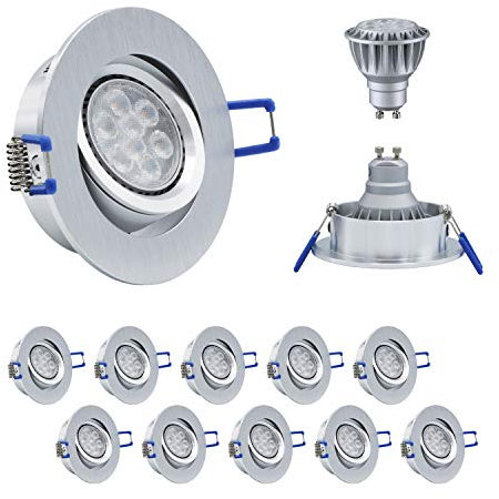 MILI LEUCHTEN Einbauleuchte 8W GU10 2700K Warmweiss 230V 430lm Alu gebürstet, Menge :10er Set