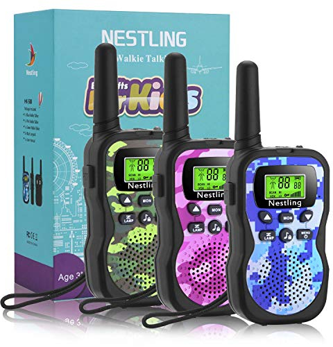 Nestling Walkie Talkie para niños, Camuflaje al Aire Libre, 8 Canales, Radio de 2 vías, Juguetes, Linterna LCD retroiluminada, Rango de 3 Millas para Actividades Infantiles (3pcs Camuflaje)