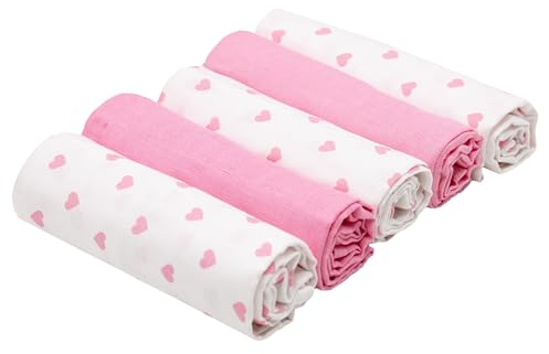 ZOLLNER 5er Set Musselin Spucktücher in 80x80 cm aus Baumwolle - weiche und hautfreundliche Mulltücher in weiß und rosa - mit Geschenkbox - waschbar bis 60°C - Oeko Tex® Zertifiziert