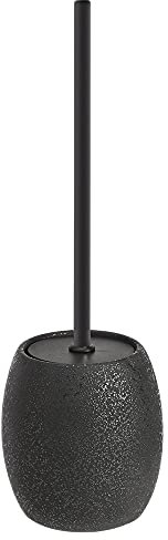 Inbagno Portascopino WC da appoggio, in Ceramica Nera con Effetto Glitter, Include scopino ergonomico
