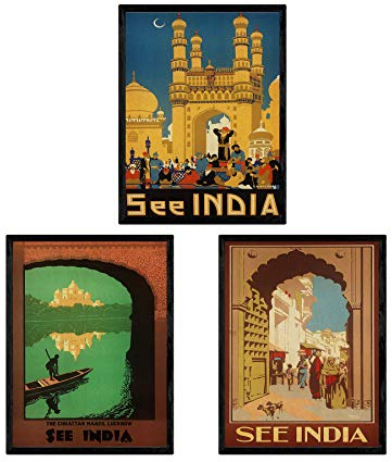 Nacnic Poster Jahrgang. Poster, die Welt der Werbung. Drei Vintage Blätter von Indien. A4-Format