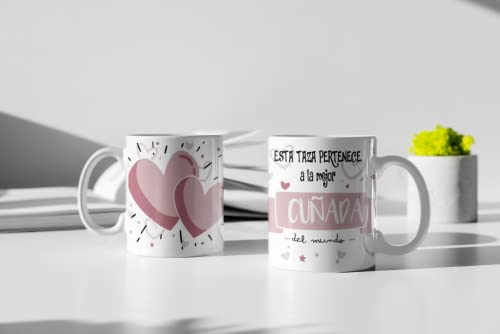 SAQUITOMAGICO Taza Personalizada con Mensaje Divertido | Regalo Original para Cuñada Especial | Taza de Cerámica Resistente 350 ml | Diseño Único para Compartir Momentos Divertidos y con Cariño