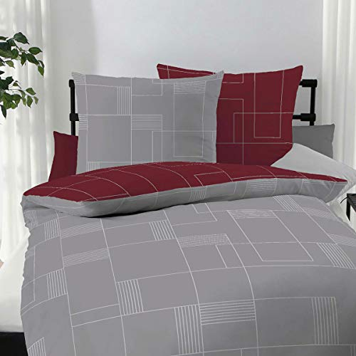 Traumschlaf Biber Bettwäsche Uptown Rubin, 1 Bettbezug 240 x 220 cm + 2 Kissenbezüge 80 x 80 cm