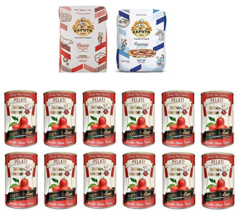 Testpaket Caputo Cuoco Pizzamehl Mehl ( 1 x 5Kg ) + Caputo Pizzeria Pizzamehl Mehl ( 1 x 5Kg ) + Italian Gourmet 100% italienische geschälte Tomaten dosen ( 12 x 400g )