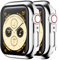 HANKN 2 Stück Temperierte Glas 44mm Hülle für Apple Watch Series 6 5 4 SE 44mm Temperierte Glas Schutzhülle, Plattiert Hart Gehäuse iWatch Eingebaut Displayschutzfolie - Glänzend Silber x 2, 44 mm