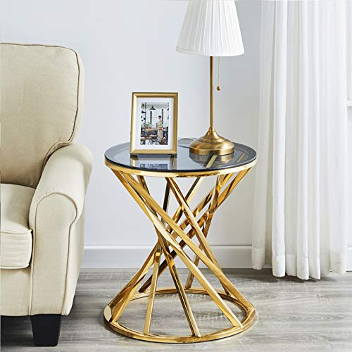 JaHECOME Mesa de centro redonda de cristal con estructura de metal inoxidable dorada, mesa auxiliar de salón, sofá con cristal templado resistente (dorado)